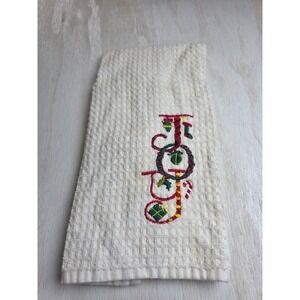 Simply Home White Waffle Cotton Christmas Joy Embroidered Hand Towel Classic